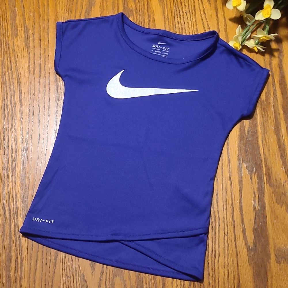 Nike Dri-FIT Girls' Purple Athletic Tee with White Swoosh - Like New - 2T